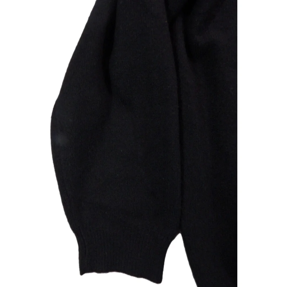 Alan Flusser Cashmere Polo Sweater Men XL Black Long Sleeve Button Neck Knit Top